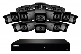 Lorex N4K3-1612BB 16 Channel 3TB Fusion NVR System with Twelve 4K (8MP) IP Black Bullet Cameras, 130ft Night Vision, Color Night Vision, Smart Home