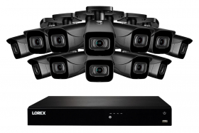 Lorex N4K3-1612BB 16 Channel 3TB Fusion NVR System with Twelve 4K (8MP) IP Black Bullet Cameras, 130ft Night Vision, Color Night Vision, Smart Home