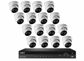 Lorex 4K Nocturnal IP NVR System with 32 Channel 2X4TB NVR, LNE9292B 4K Ultra HD Nocturnal Smart IP Motorized Varifocal Dome Camera, 4x Optical Zoom, Audio, 30FPS, 150ft IR Night Vision, CNV