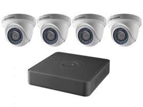 Hikvision T7104Q1TA Surveillance Kits 4 Channel, 1TB Turbo HD/Analog DVR with Four 2.8MM 1080p Outdoor Smart IR Turret Camera, 65ft IR, DNR, IP66