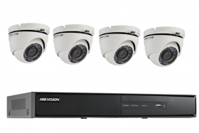 Hikvision 4 Channel 1TB TurboHD Digital Video Recorder (DVR) Home Surveillance System with Four 3.6MM 2MP TVI Outdoor IR Turret Camera, 65ft IR, DNR, IP66
