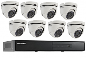 Hikvision 8 Channel 1TB TurboHD Digital Video Recorder (DVR) Home Surveillance System with Eight 3.6MM 2MP TVI Outdoor IR Turret Camera, 65ft IR, DNR, IP66