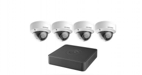 Hikvision T7104Q1TB Surveillance Kits 4 Channel, 1TB Turbo HD/Analog DVR with Four 2.8MM HD1080p WDR Vandal-Resistant EXIR Dome Camera, IP66, 66ft IR