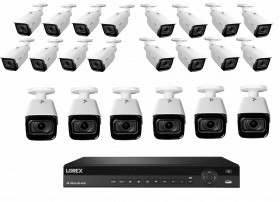 Lorex 4K Nocturnal IP NVR System with 32 Channel 2X4TB NVR, LNB9292B 4K Nocturnal Smart IP Motorized Zoom Security Bullet Cameras, 4x Optical Zoom, 30FPS, 150ft IR Night Vision, CNV