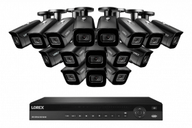 Lorex NC4K3MV-1616BB-1 4K Surveillance System w/ N882A64B 4TB 4K 16 Channel NVR and 16 4K 8MP LNB9282B 4X Zoom Bullet Cameras Featuring Real-Time 30FPS Recording and Smart Motion Detection