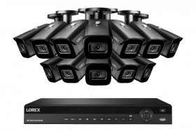 Lorex NC4K3MV-1612BB-1 4K Surveillance System w/ N882A64B 4TB 4K 16 Channel NVR and 12 4K 8MP Nocturnal LNB9282B 4X Zoom Bullet Cameras Featuring Real-Time 30FPS Recording and Smart Motion Detection