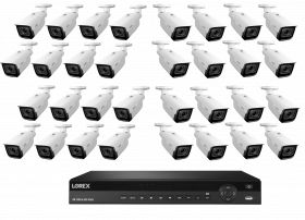 Lorex 4K Nocturnal IP NVR System with 32 Channel 2X4TB NVR, 32xLNB9292B 4K Nocturnal Smart IP Motorized Zoom Security Bullet Cameras, 4x Optical Zoom, 30FPS, 150ft IR Night Vision, CNV