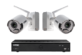 Lorex 1080p  Wire Free Battery Powered Camera System with 6 Channel 1TB HDD DVR and Two White Metal Cameras, 65ft Night Vision, Lorex Cirrus App, Two-Way Audio (M.Refurbished)