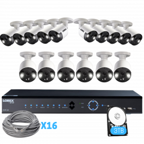 Lorex 4K Ultra HD IP NVR Security Camera System with Sixteen 4K IP Cameras and 4K Ultra HD 16 Channel 3 TB HDD Network Video Recorder with Lorex Cirrus App(M. Refurbished)