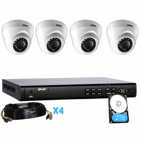 Lorex by Flir MPX Wired Home Security Camera System with Flir 4 Channel 2TB DVR and Lorex LAE221 1080p HD Analog MPX Security Dome Camera, 3.6mm, 130ft IR Night Vision, Dahua DMSS (M. Refurbished)
