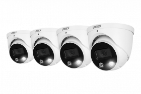 Lorex E893DD Indoor/Outdoor 4K Ultra HD Smart Deterrence IP Dome Camera with Smart Motion Detection Plus, 150ft Night Vision, CNV, 2.8mm, F2.0, IP67, Audio, White, 4PK, Camera Only (M.Refurbished)