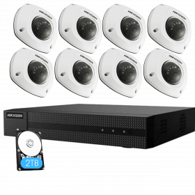 Hikvision IP Security Camera Kit with 8 Channel 2TB Embedded Plug & Play NVR and Eight 4MM Full HD 2MP WDR Compact Mini Dome Network Camera, 33ft IR, IP67, PoE