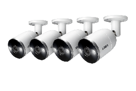 Lorex E892AB Indoor/Outdoor 4K Ultra HD Smart Deterrence IP Bullet Camera with Smart Motion Plus, 150ft Night Vision, CNV, 2.8mm, F2.0, IP67, Audio, White, 4PK