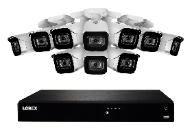 Lorex 4K Security Camera System, Fusion 16-Channel 3TB NVR System with 10 Indoor/Outdoor Wired IP POE Metal Bullet Cameras (M. Refurbished)