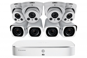 Lorex 4KHDIP844NVW 4K Nocturnal IP NVR System with Four Outdoor 4K (8MP) IP Bullet and Four 4K Audio Dome Cameras, 4x Optical Zoom and 250FT Night Vision