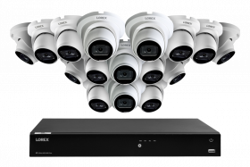 Lorex 4K 16-Camera Capable (Wired or Fusion Wi-Fi) 4TB Wired NVR System with IP Dome Cameras featuring Listen-In Audio