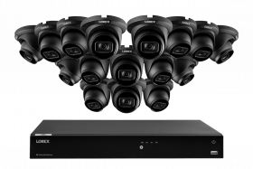 Lorex 4K 8MP 16-Camera Capable (Wired or Fusion Wi-Fi) 4TB PoE NVR System with 16 IP Dome Cameras - Color Night Vision, Smart Motion Detection (Person/Vehicle), IP67, Listen-in Audio (Black)