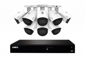 Lorex 4K 8MP 16-Camera Capable (Wired or Fusion Wi-Fi) 4TB PoE NVR System w/ 8 Metal Bullet IP Cameras - Color Night Vision, Smart Motion Detection (Person/Vehicle), IP67, Listen-in Audio (White)