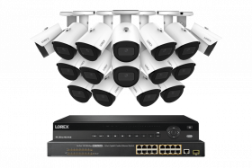 Lorex 4K 8MP (32 Camera Capable) 8TB Wired PoE NVR System with 16 IP Indoor/Outdoor Metal Bullet Cameras - Color Night Vision, Smart Motion Detection (Person/Vehicle), IP67, Listen-in Audio (White)