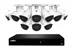 Lorex 4K 8MP 16-Camera Capable (Wired or Fusion Wi-Fi) 4TB PoE NVR System w/ 10 Metal Bullet IP Cameras - Color Night Vision, Smart Motion Detection (Person/Vehicle), IP67, Listen-in Audio (White)