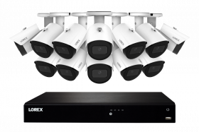 Lorex 4K 8MP 16-Camera Capable (Wired or Fusion Wi-Fi) 4TB PoE NVR System w/ 12 Metal Bullet IP Cameras - Color Night Vision, Smart Motion Detection (Person/Vehicle), IP67, Listen-in Audio (White)