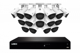 Lorex 4K 8MP 16-Camera Capable (Wired or Fusion Wi-Fi) 4TB PoE NVR System w/ 16 Metal Bullet IP Cameras - Color Night Vision, Smart Motion Detection (Person/Vehicle), IP67, Listen-in Audio (White)