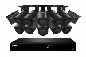 Lorex 4K 8MP 16-Camera Capable (Wired or Fusion Wi-Fi) 4TB PoE NVR System w/ 12 Metal Bullet IP Cameras - Color Night Vision, Smart Motion Detection (Person/Vehicle), IP67, Listen-in Audio (Black)