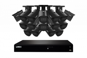 Lorex 4K 8MP 16-Camera Capable (Wired or Fusion Wi-Fi) 4TB PoE NVR System w/ 16 Metal Bullet IP Cameras - Color Night Vision, Smart Motion Detection (Person/Vehicle), IP67, Listen-in Audio (Black)