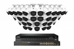 Lorex 4K 8MP (32 Camera Capable) 8TB Wired PoE NVR System with 32 IP Indoor/Outdoor Metal Bullet Cameras - Color Night Vision, Smart Motion Detection (Person/Vehicle), IP67, Listen-in Audio (White)