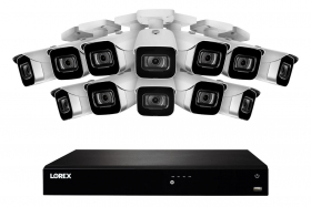 Lorex N4K3-1612WB 16 Channel 3TB Fusion NVR System with Twelve 4K (8MP) IP White Bullet Cameras, 130ft Night Vision, Color Night Vision, Smart Home