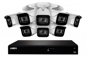 Lorex N4K3-168WB 16 Channel 3TB Fusion NVR System with Eight 4K (8MP) IP White Bullet Cameras, 130ft Night Vision, Color Night Vision, Smart Home
