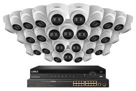 Lorex NC4K8-3232WD 32 Channel 8TB 4K Fusion NVR System with Thirty Two 4K (8MP) IP Dome Cameras with Listen-In Audio, 16-Channel PoE Switch, 130ft Night Vision, Color Night Vision