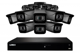 Lorex N4K3-168BB 16 Channel 3TB Fusion NVR System with Eight 4K (8MP) IP Black Cameras, 130ft Night Vision, Color Night Vision, Smart Home