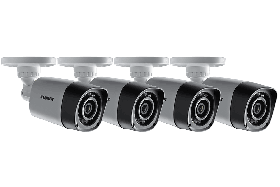 Lorex LBV1521B Indoor/Outdoor Analog MPX 720p HD Security Bullet Camera, 3.6mm, 130ft Night Vision, IP66, Works with LHV2000, LHV1000, LHV0000 Series DVRs, White (4 Pack)