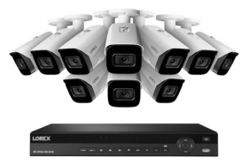 Lorex 4KHDIP1610-2 4K Nocturnal IP System with 16 Channel 3TB NVR and Ten 4K Smart Detection Audio IP Security Bullet Cameras, 150ft Night Vision