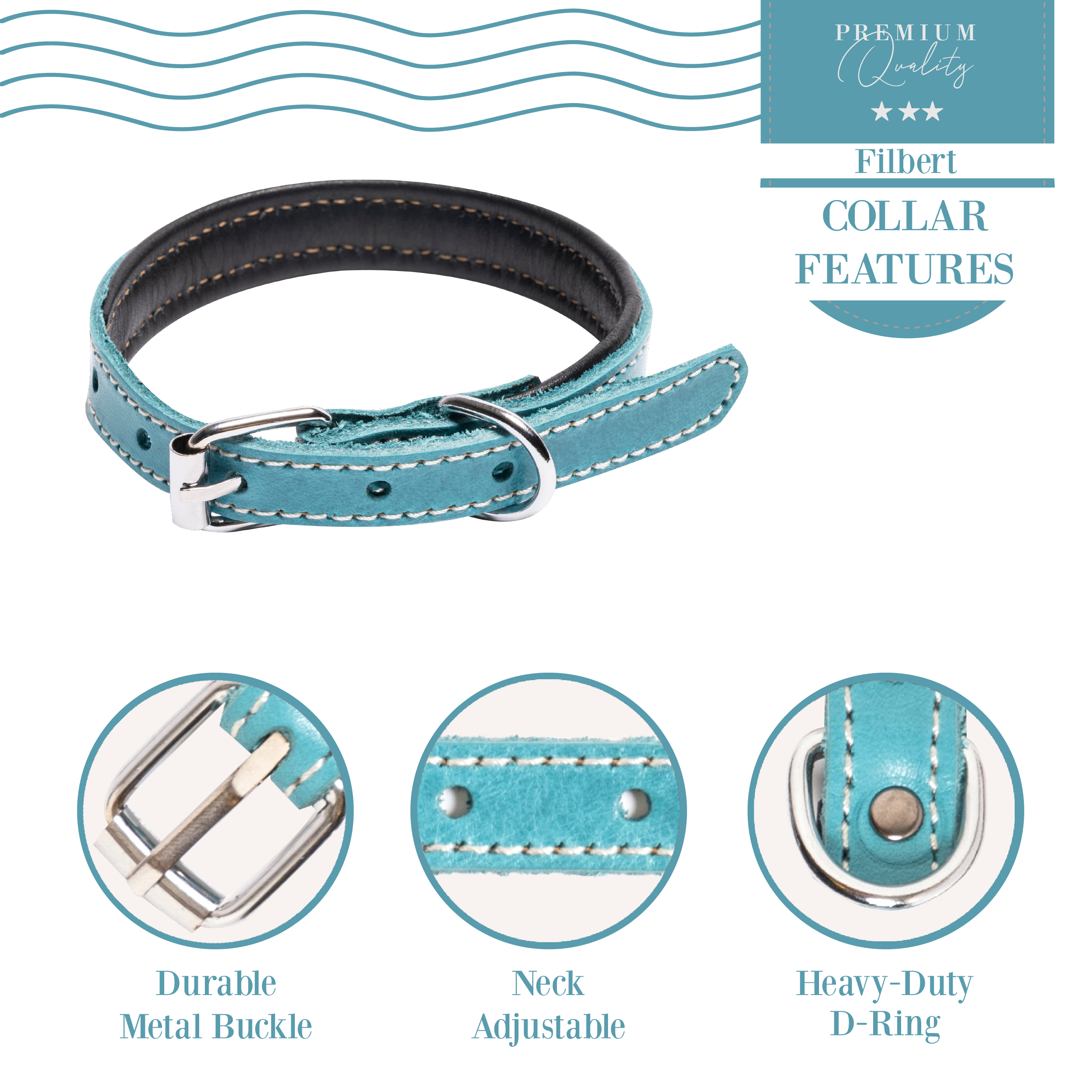 Filbert Padded Leather Dog Collar for Large Dogs, Medium & Small Dogs